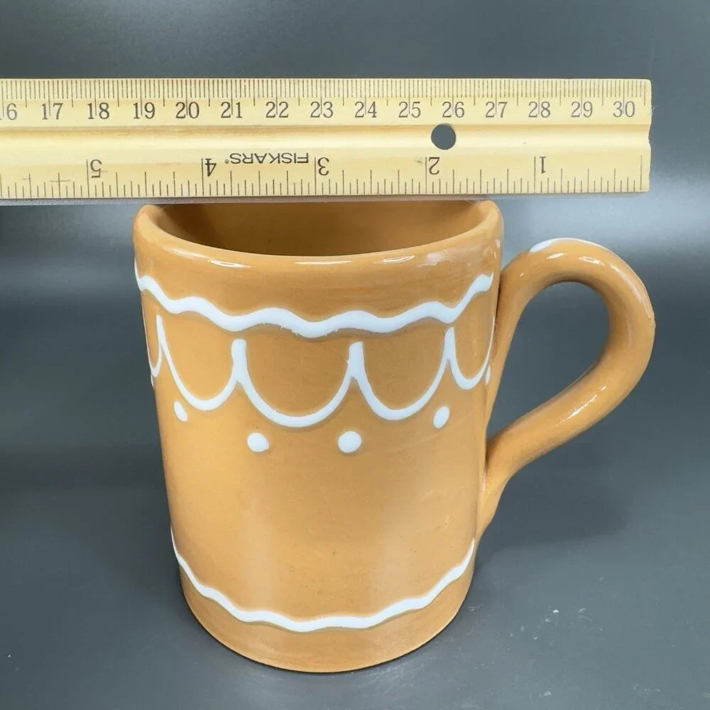 Pier 1 Coffee Mug Cup Brown Gingerbread White Swirl Mug Hand Painted Italy 2Cups